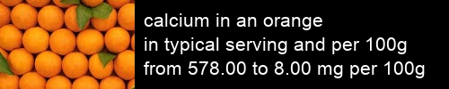 calcium in an orange information and values per serving and 100g